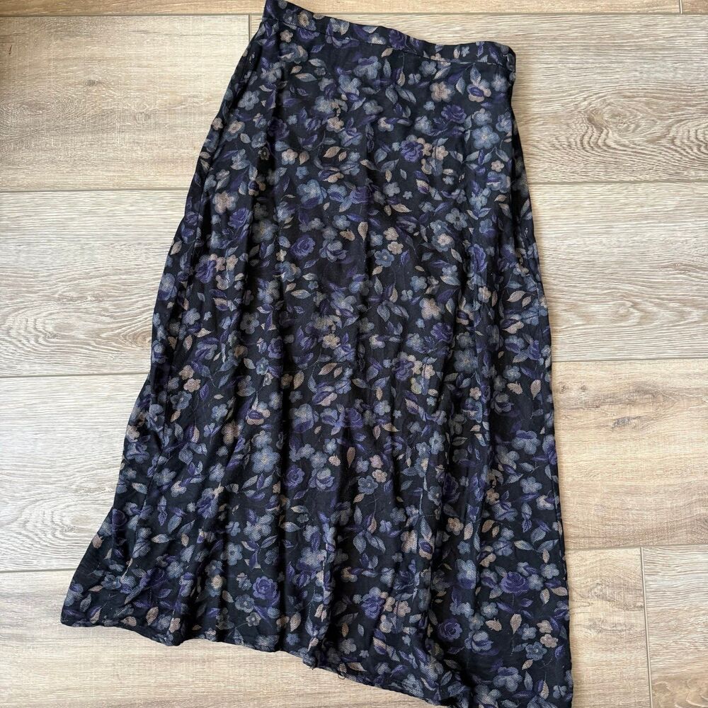 First Option Pleated Floral A-Line Midi Skirt